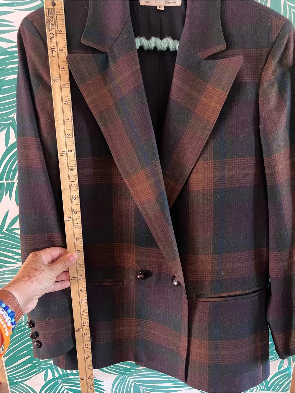 Vintage Christian Dior 100% wool plaid blazer Coat Brown & navy double breast 12